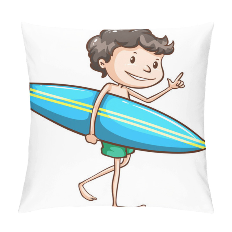 Personality  A Simple Drawing Of A Boy Going To The Beach With A Surfing Boar Pillow Covers