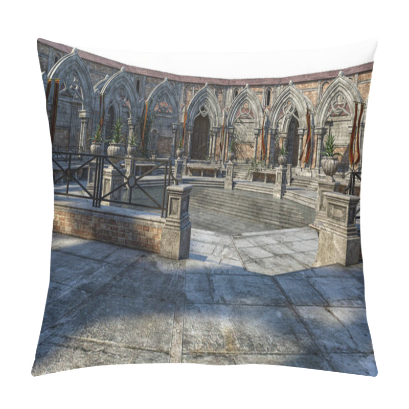 Personality  Fantasy Ancient Romanesque Architectures, 3D Illustration, 3D Rendering Pillow Covers