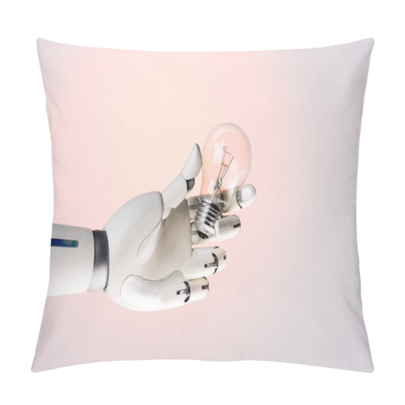 Personality  Robot Hand Holding Lamp Isolated On Beige Pillow Covers