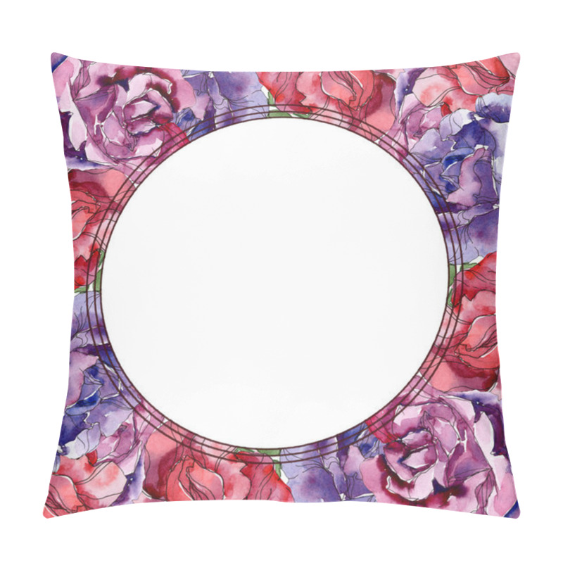 Personality  Purple And Red Rose Floral Botanical Flowers. Wild Spring Leaf Wildflower Isolated. Watercolor Background Illustration Set. Watercolour Drawing Fashion Aquarelle. Frame Border Ornament Square. Pillow Covers