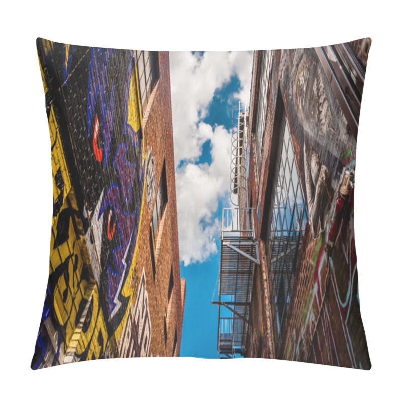 Personality  Walls Of Old Buildings In Graffiti Alley, Baltimore, Maryland. Pillow Covers