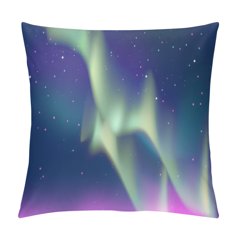 Personality  Aurora Polaris. Northern Lights On The  The Starry Night Sky Background. Vector Illustration. Pillow Covers