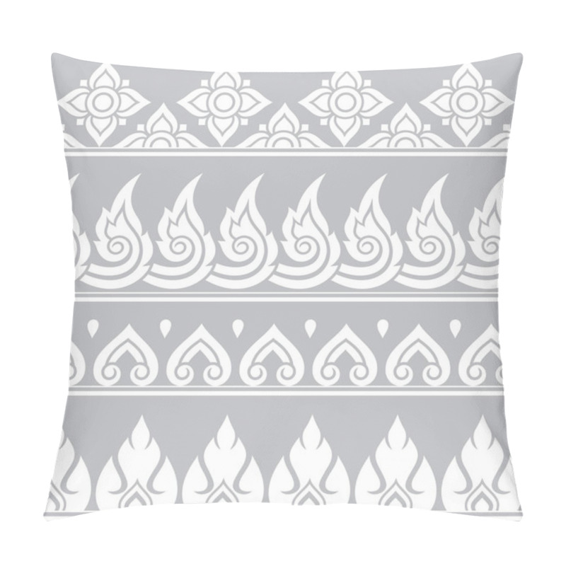 Personality  Seamless Vector Thai Retro Pattern, Repetitive Design From Thailand - Folk Art Style In Gray And White Pillow Covers