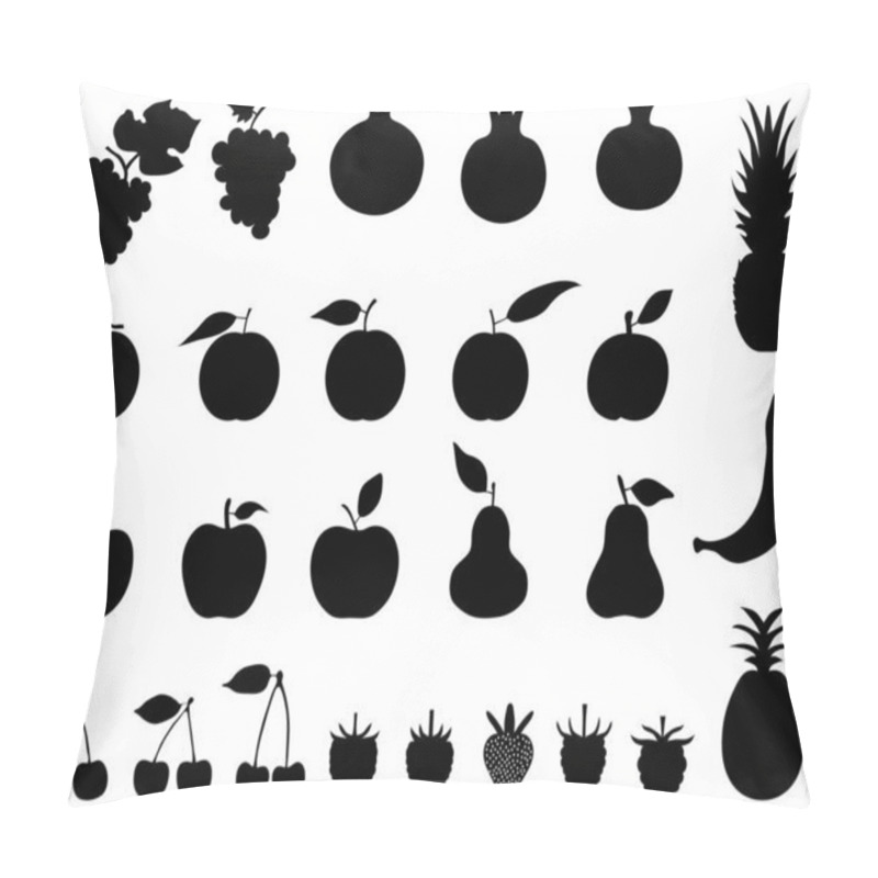 Personality  Black Silhouettes Of Fruit On A White Background, Icon Set For Web And Mobile Pillow Covers