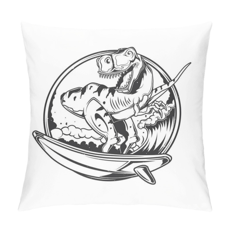 Personality  Dinosaur On Surfing Board Pillow Covers