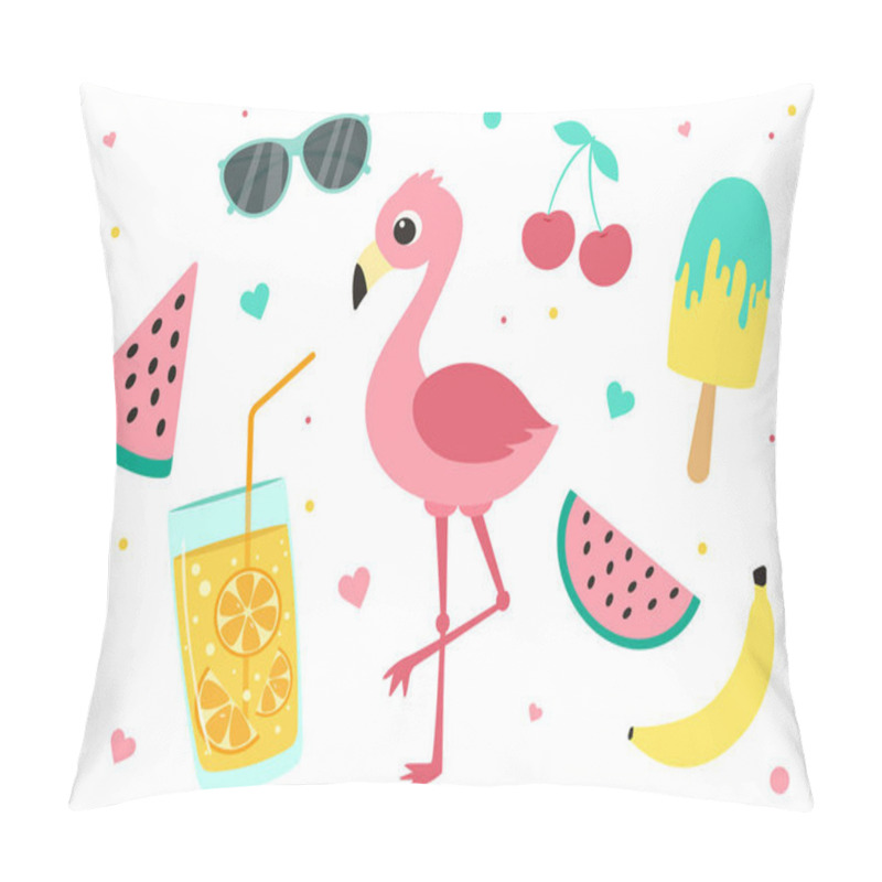 Personality  Set Of Cute Summer Elements. Vector Illustration Isolated On White Background. Collection Of Cartoon Items. Pillow Covers