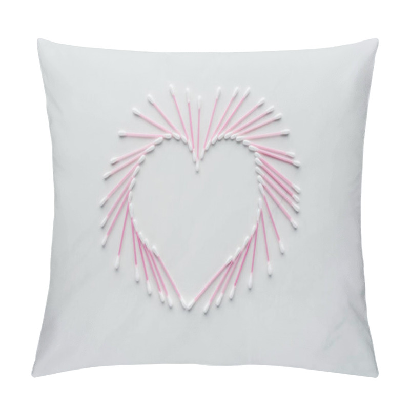 Personality  Top View Of Cotton Swabs In Shape Of Heart On White Surface, Beauty Concept Pillow Covers