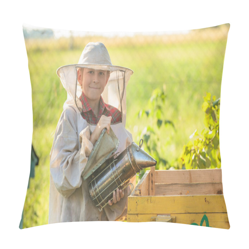 Personality  Young Beekeeper Working In Apiary Pillow Covers