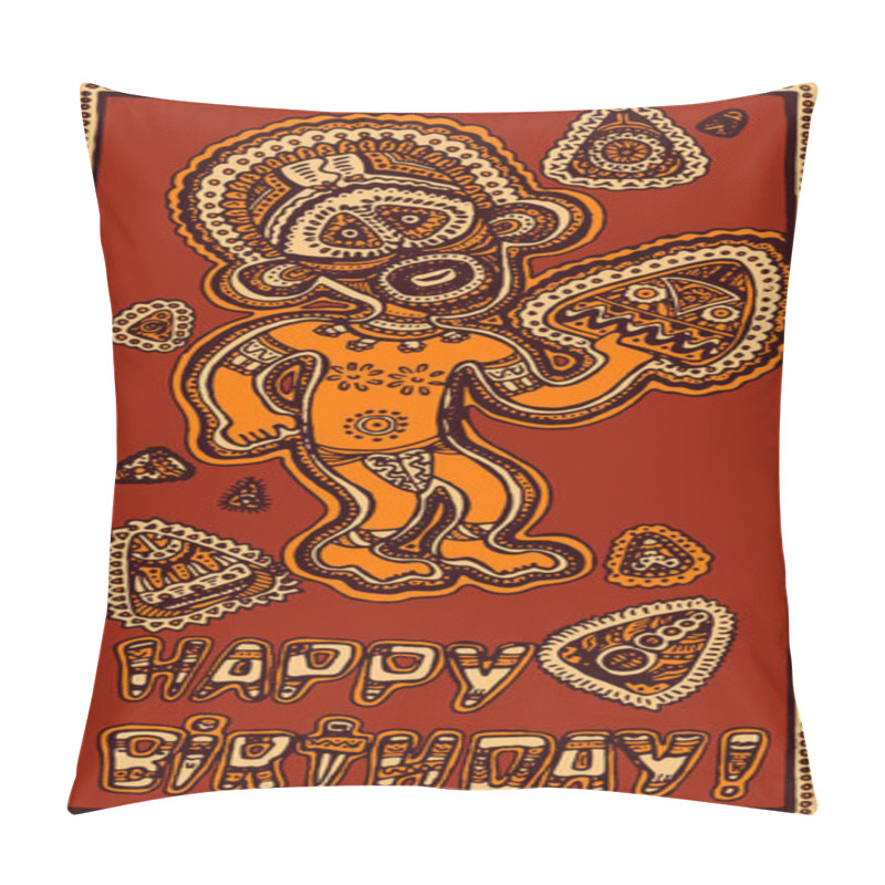 Personality  Hand Drawn Card Happy Birthday With Papuan (vector) Pillow Covers