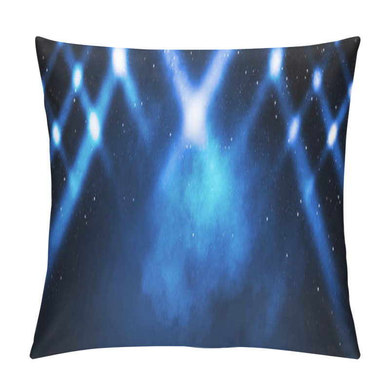 Personality  Blue Misty Dark Background. Dark Street With Smoke, Fog, Blue Spotlights, Neon. Dark Abstract Empty Background. Pillow Covers