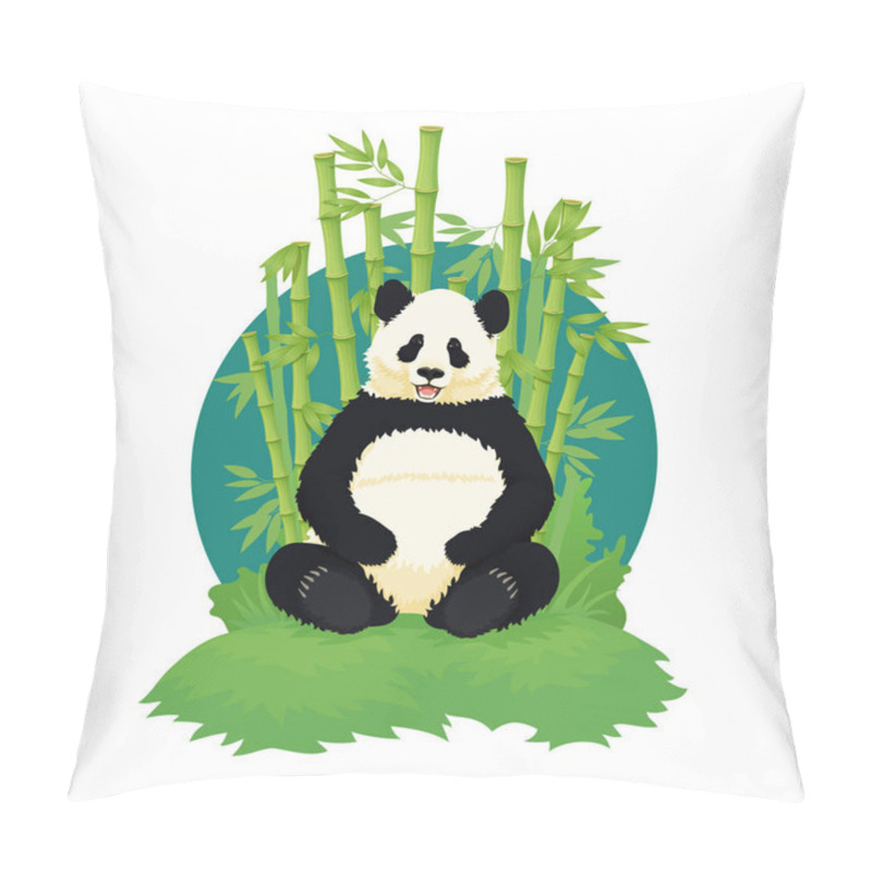 Personality  Giant Panda Sitting, Relaxing And Smiling With Bamboo Trees In The Background. Pillow Covers