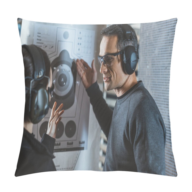 Personality  Shooting Instructor Showing On Used Target With Holes Pillow Covers