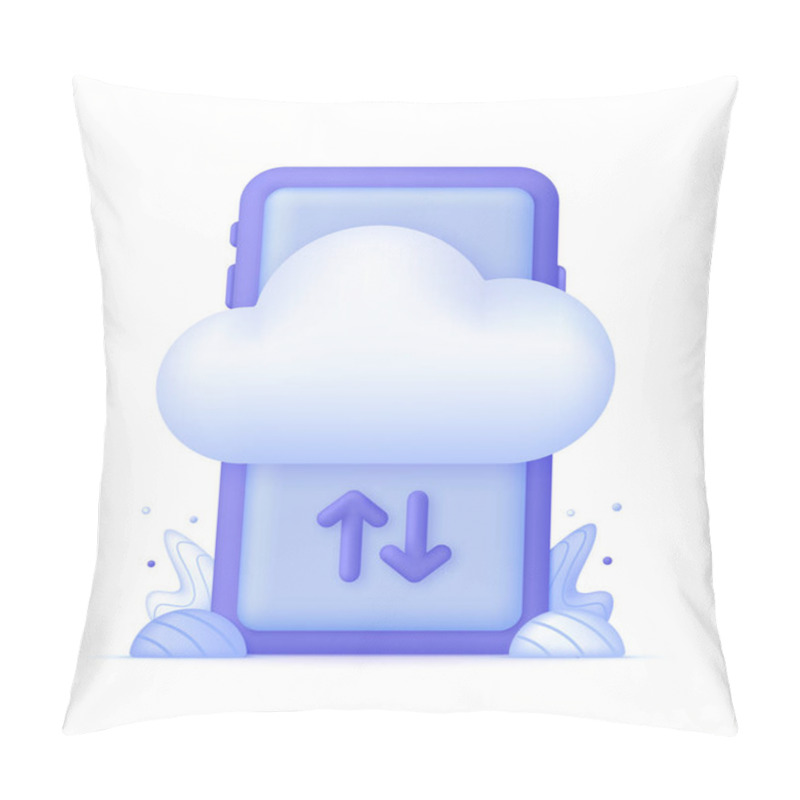 Personality  3D Cloud Computing Upload And Download Data Online Service On Phone. Data Storage. Technology Concept. Trendy And Modern Vector In 3d Style. Pillow Covers