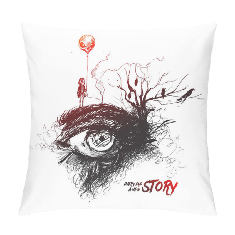 Personality  Abstract Exposure Sketch Of An Eye With Little Girl - Halloween Background Pillow Covers