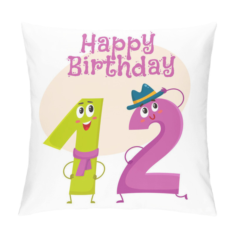 Personality  Happy Birthday Vector Greeting Card Design With Twelve Number Characters Pillow Covers