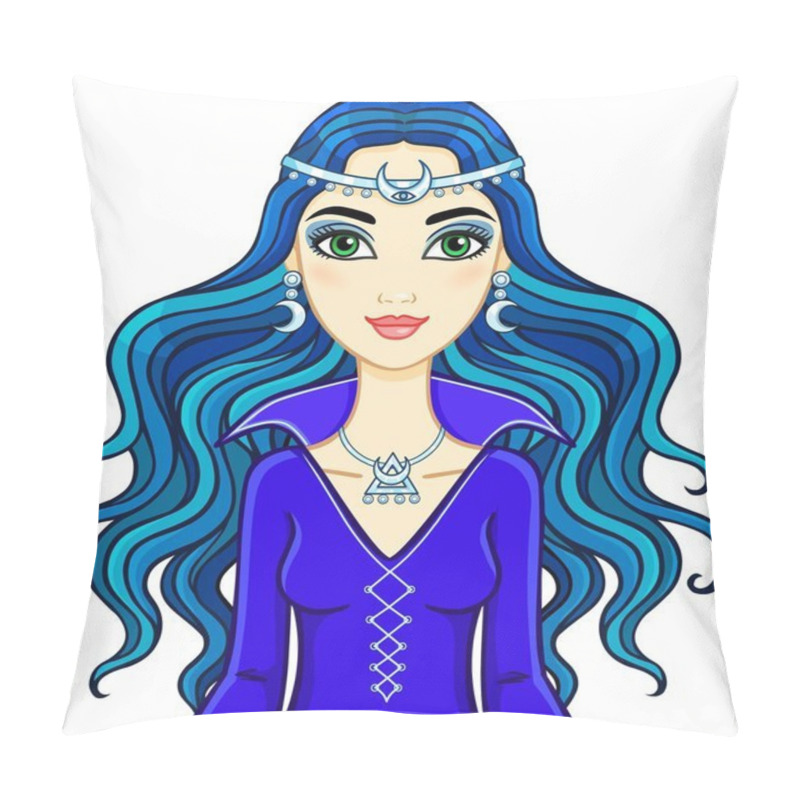 Personality  Animation Beautiful Witch. Vector Illustration Isolated On A White Background. Pillow Covers