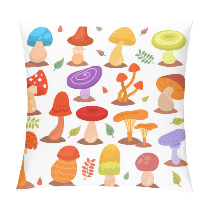 Personality  Different Cartoon Mushrooms Isolated On White Nature Food Design Collection Fungus Plant Vector Illustration Pillow Covers