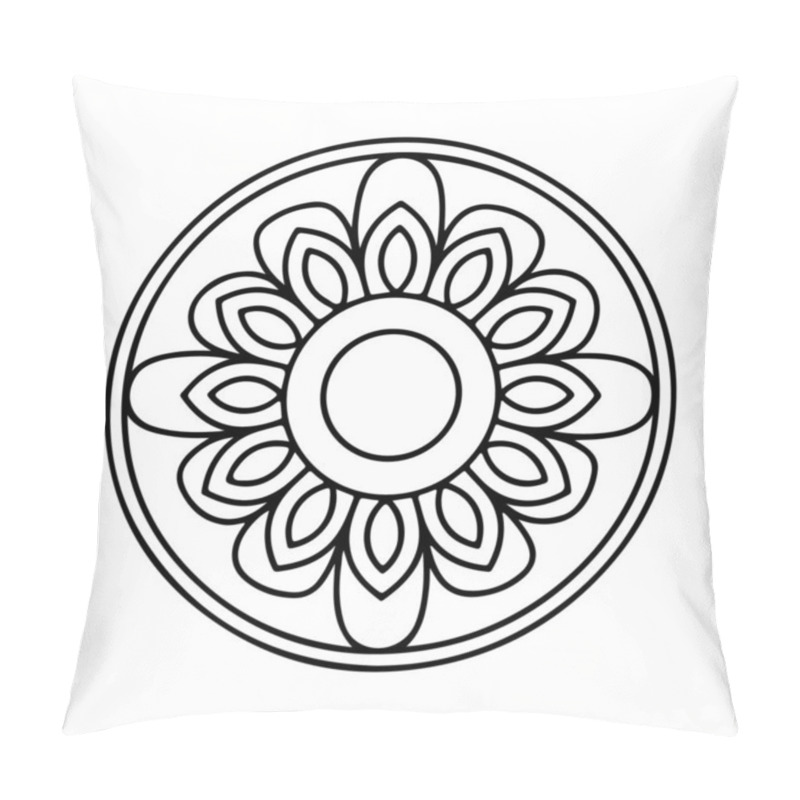 Personality  Ink-drawn Mandala Featuring Intricate Floral Elements In A Symmetrical Circular Layout, Ideal For Coloring. Pillow Covers