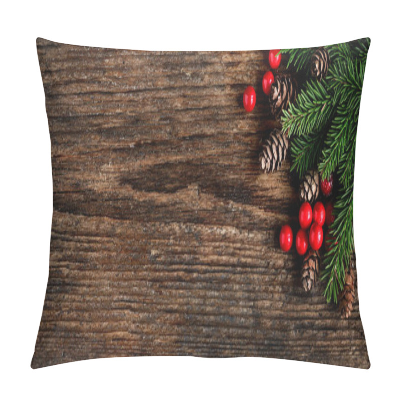 Personality  Christmas Tree Branch On Old Wooden Planks Background Pillow Covers