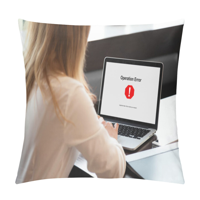 Personality  Business Lady Looking At Laptop Screen With Operation Error Mess Pillow Covers