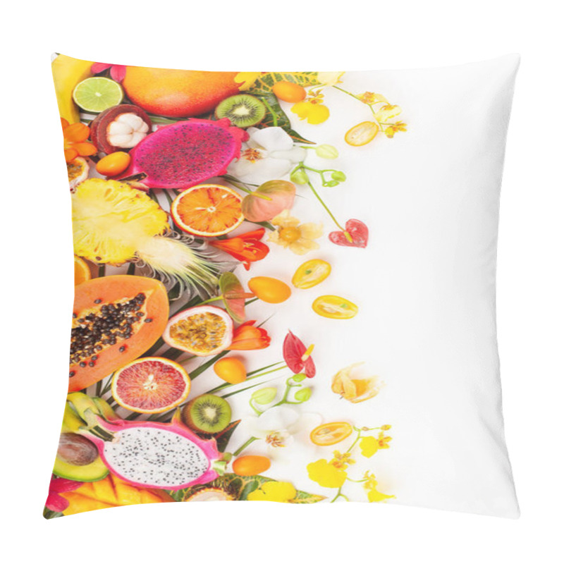 Personality  Still Life With Fresh Assorted Exotic Fruits On A Palm Leaf.  Pillow Covers