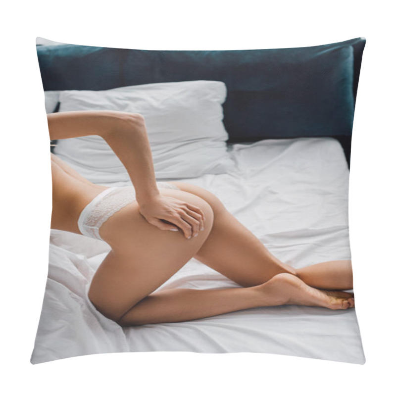 Personality  Cropped View Of Sexy Girl In Lingerie Touching Buttock On Bed  Pillow Covers