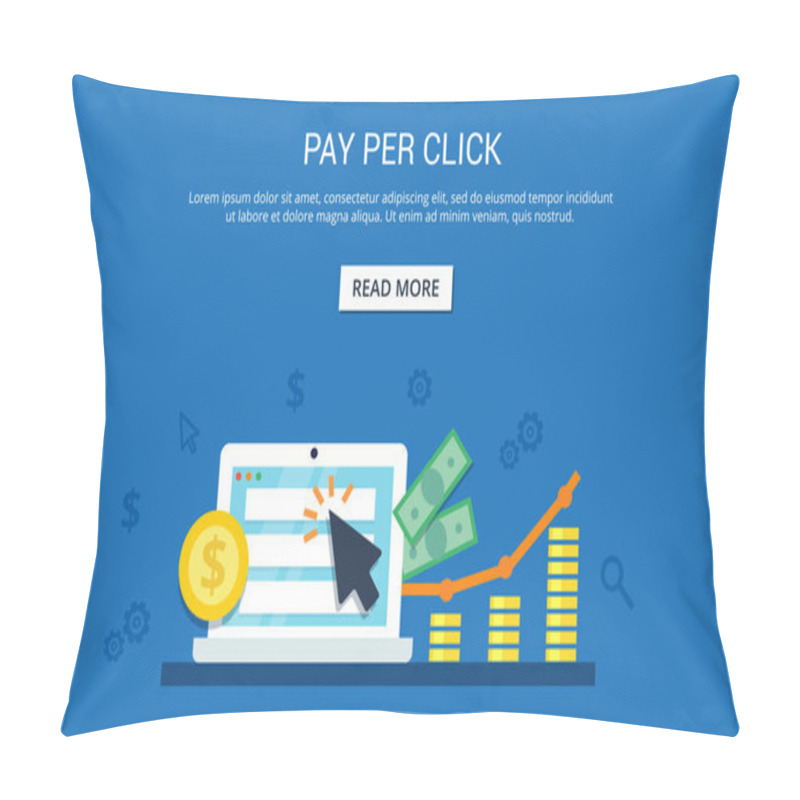 Personality  Pay Per Click Internet Marketing Concept - Flat Vector Illustration. PPC Advertising And Conversion. Pillow Covers