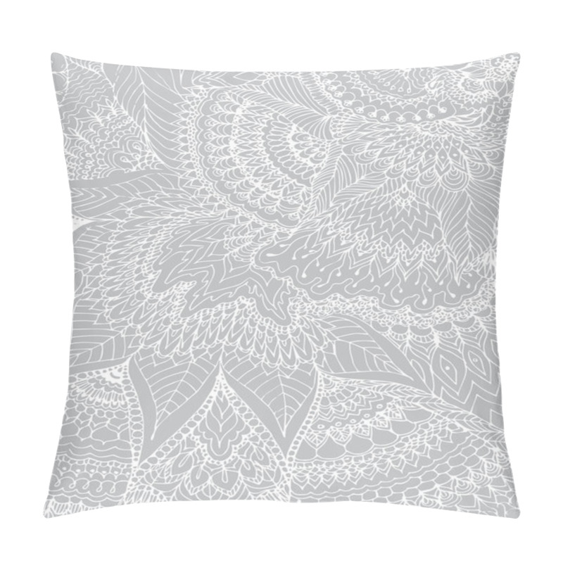 Personality  Vector Illustration Of Doodle Drawing On The Light Gray Background. Abstract White Lines, Curves And Leaves. Vintage Backdrop. Hand-drawn Texture. Pillow Covers