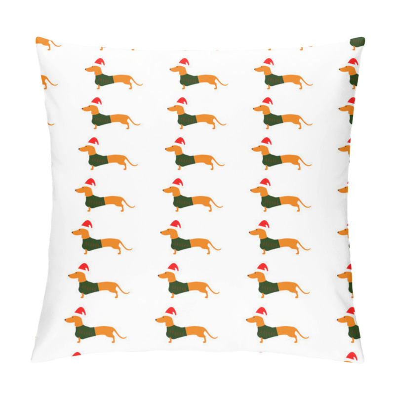 Personality  Background With Dachshund In Christmas Hat And Green Waistcoat Pillow Covers