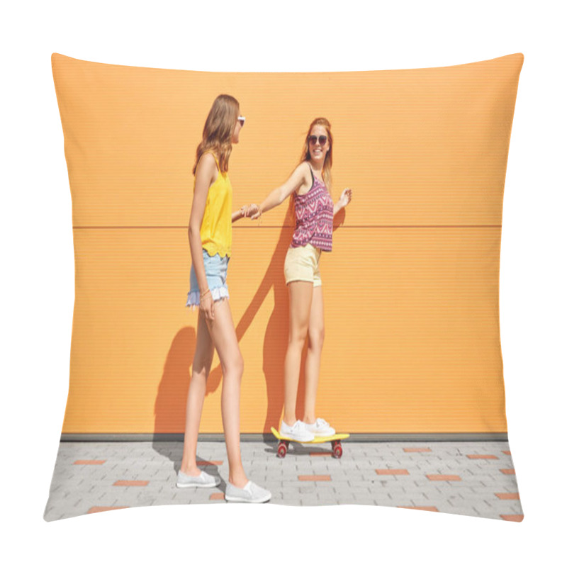 Personality  Teenage Girls Riding Skateboard On City Street Pillow Covers