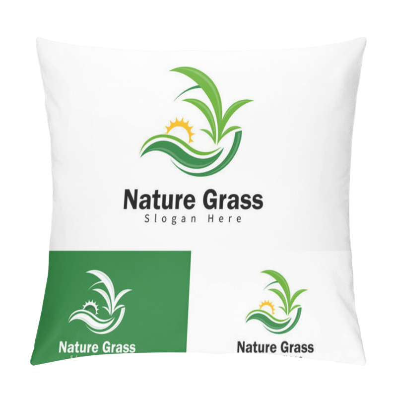 Personality  Nature Grass Logo Creative Leaf Sun Design Concept Garden Farmer Pillow Covers