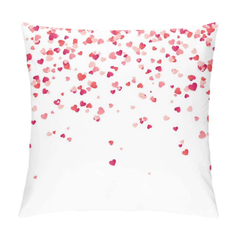 Personality  Heart Confetti. Valentines, Womens, Mothers Day Background With Falling Red And Pink Paper Hearts, Petals. Greeting Wedding Card. February 14, Love.White Background. Pillow Covers