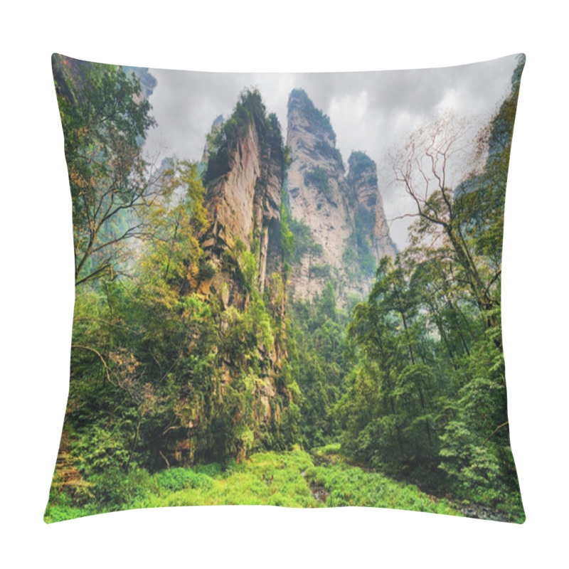 Personality  Bottom View Of Amazing Steep Cliffs Among Green Woods And Creeks Pillow Covers