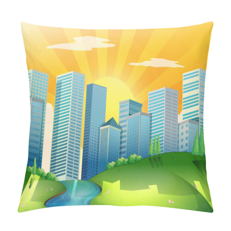 Personality  A River Near The Tall Buildings Pillow Covers