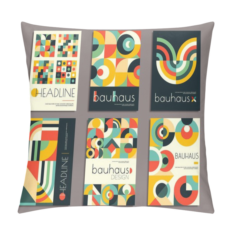 Personality  Bauhaus Posters With Geometric Abstract Patterns, Vector Modern Backgrounds. Bauhaus Mosaic Pattern Of Abstract Geometric Shapes, Trendy Vintage Scandinavian Or Swiss Color And Minimal Art Patterns Pillow Covers