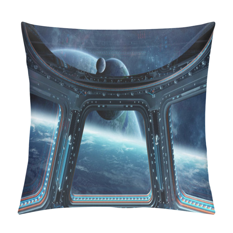 Personality  View Of Outer Space From A Space Station Window 3D Rendering Ele Pillow Covers