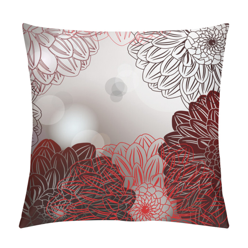 Personality  Steel Gray Vector Background With Red Stylized Dahlia Flowers Pillow Covers