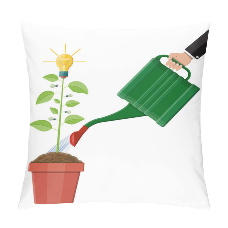 Personality  Glowing Light Bulb On Tree With Green Leaves. Pillow Covers