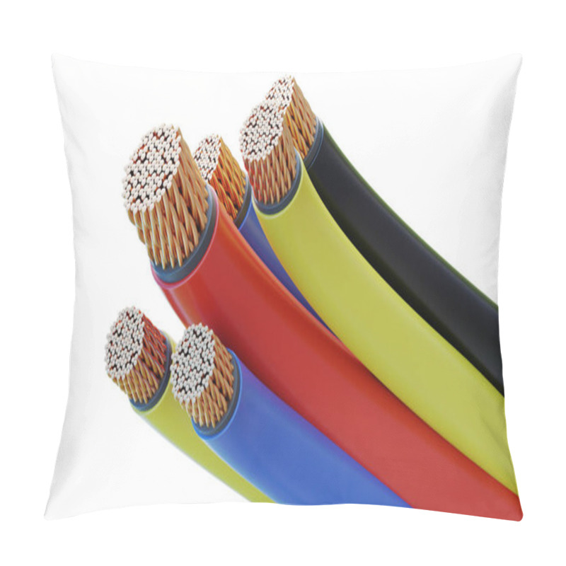 Personality  Colorful Copper Cables And Wires Isolated On White Background. 3D Rendered Illustration. Pillow Covers