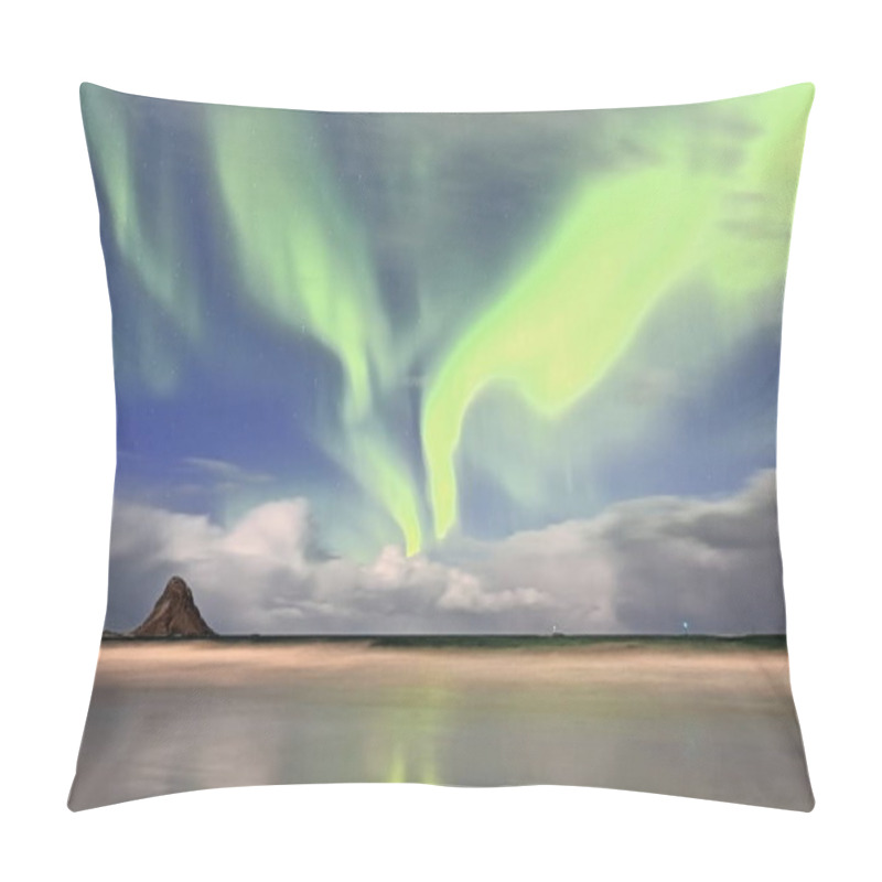 Personality  Green Lights-aurora Borealis Illuminate The Beach SW.of Bleik Village And Bleiksoya Island-biggest Puffin Resort In Norway On A High Wind Night. Andenes Town-Andoy Kommune-Andoya Island-Nordland Fylke Pillow Covers