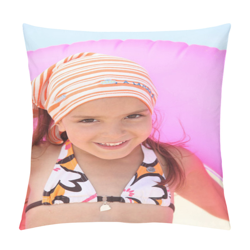 Personality  Young Girl In A Bikini With A Pink Inflatable Beach Ring Pillow Covers