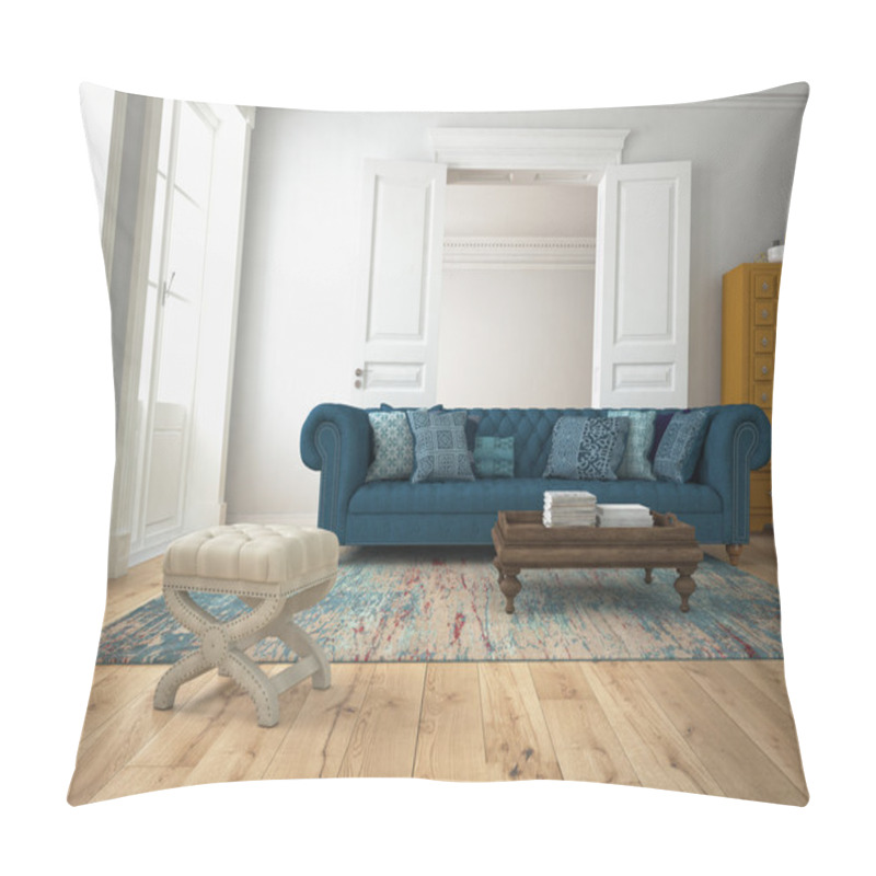 Personality  Sofa In A Modern Living Room. 3d Rendering Pillow Covers