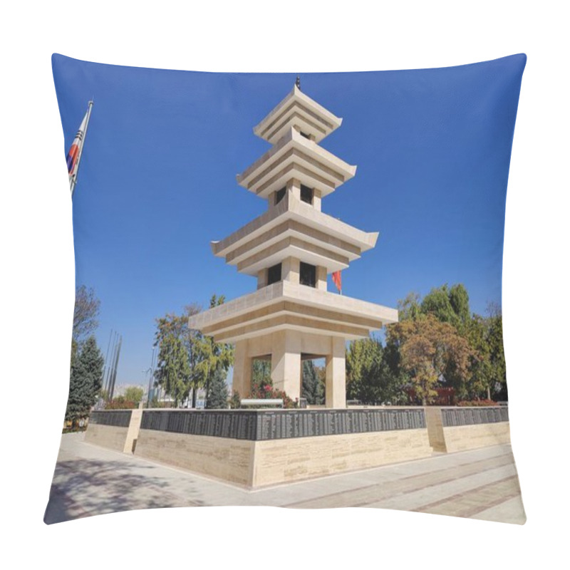 Personality  Ankara, Turkey, October 9, 2024, Memorial To Turkish Soldiers Who Fought In Korea. Monument Of Turkish Soldiers In The Korean War: A Tower Of Courage Standing Tall, Bridging History And Honor Pillow Covers