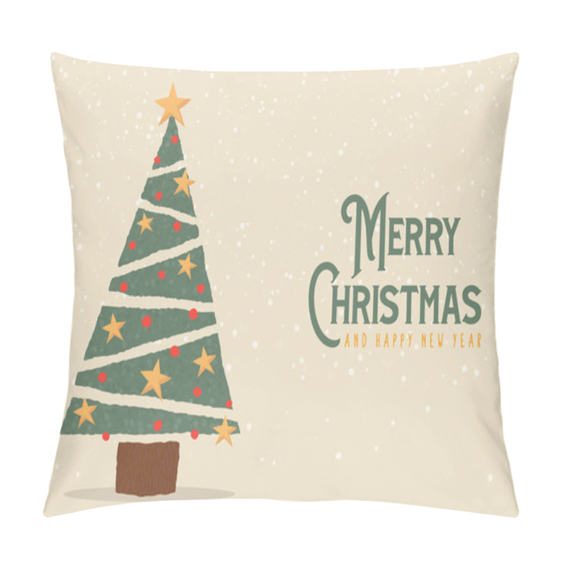 Personality  Merry Christmas Happy New Year Greeting Card Illustration. Pine Tree Cartoon With Festive Xmas Ornament Decoration. Vintage Style Design For Holiday Celebration Event. Pillow Covers