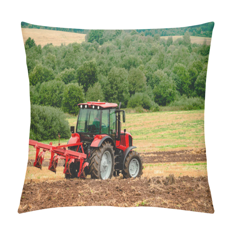 Personality  Farmer In Tractor Preparing Land, Farmer On A Tractor Plowing The Land. Agricultural Machinery In Field Pillow Covers