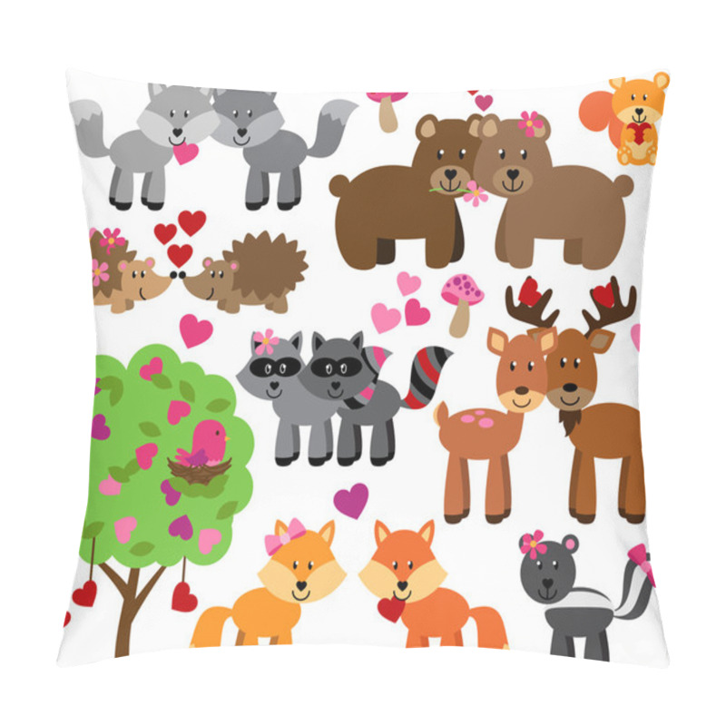 Personality  Vector Set Of Valentine's Day Or Love Themed Forest Animals Pillow Covers