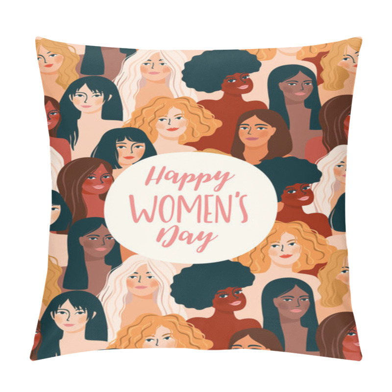 Personality  International Womens Day. Vector Illustration With Women Different Nationalities And Cultures. Pillow Covers