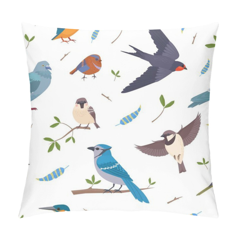 Personality  City Birds Pattern. Bullfinch, Tit, Sparrow, Pigeon, Crow, Birds Flying And Standing In Different Poses. Cartoon Vector Seamless Pattern. Pillow Covers