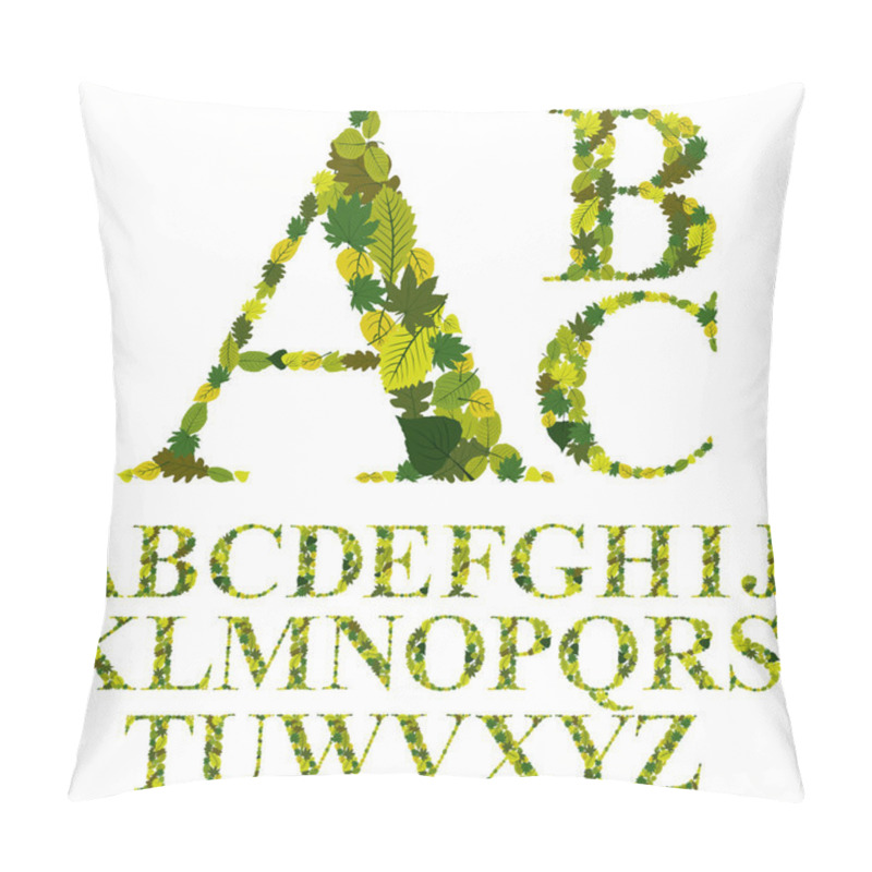 Personality  Font Made With Leaves, Floral Alphabet Letters Set, Vector Desig Pillow Covers