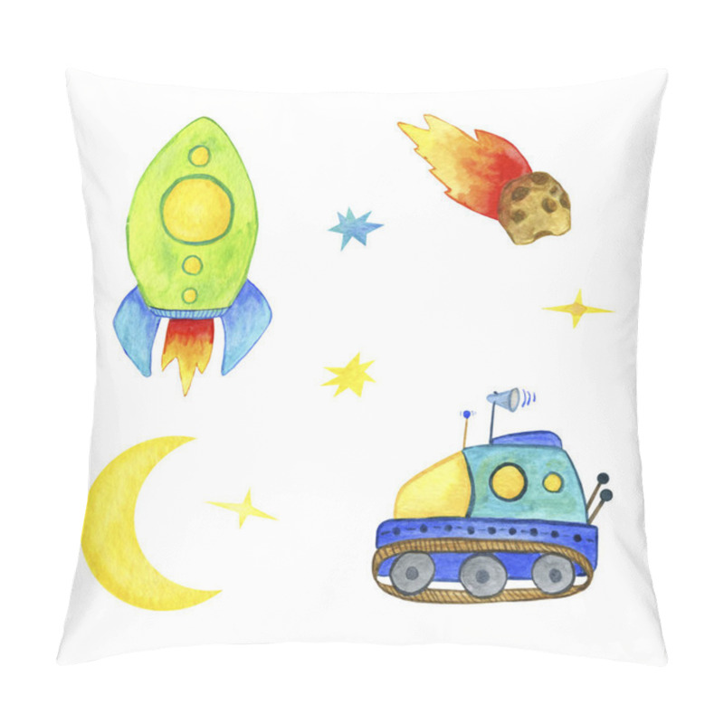 Personality  Seth Space Transport. Rocket And Moon Rover On A White Background.  Pillow Covers